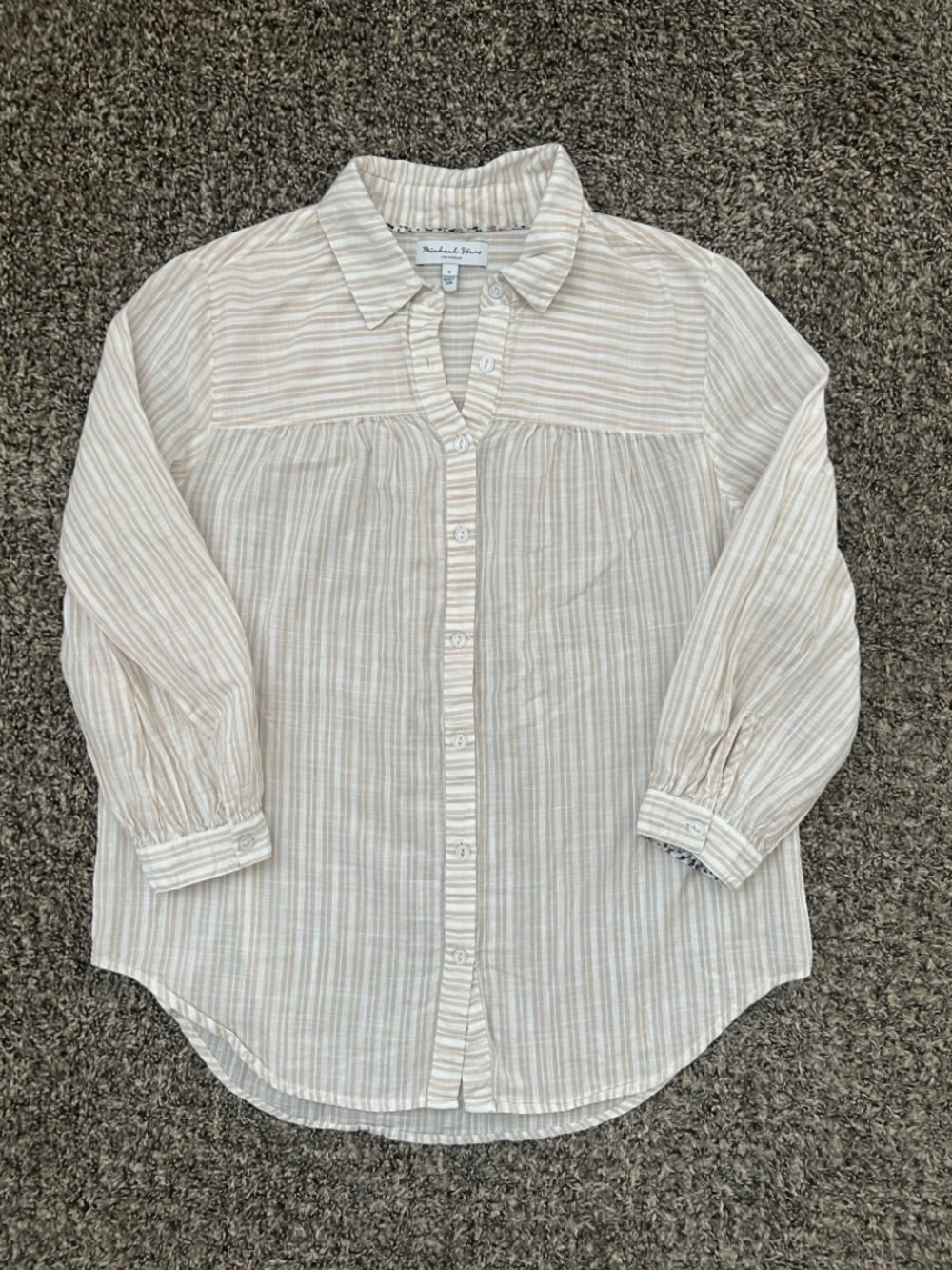 Michael Stars Cream and Light Tan Striped Button-Blouse